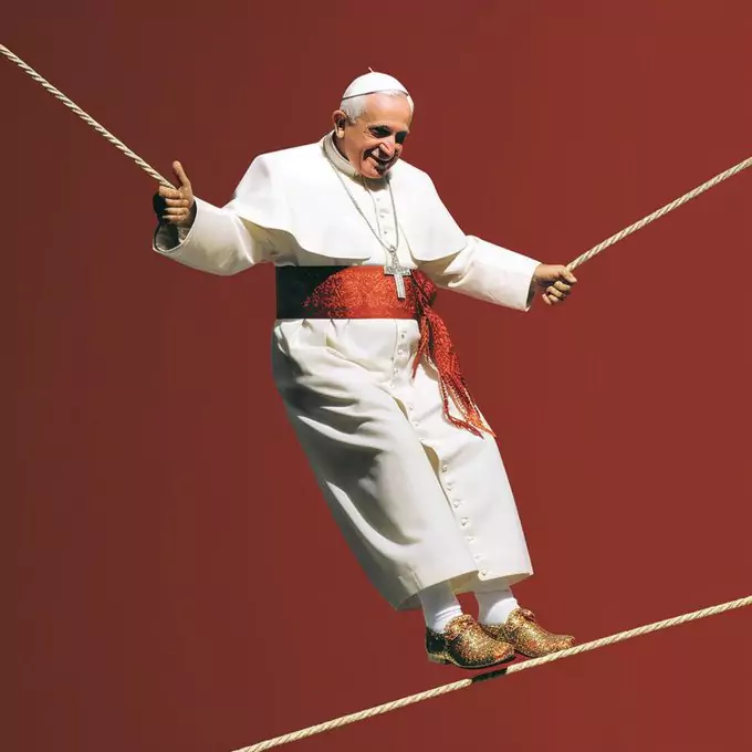 pope on a tight rope created with generative ai