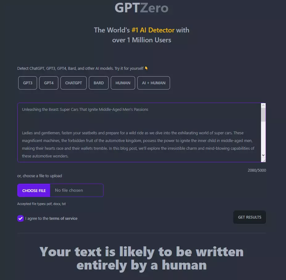 GPTZero can't detect AI written content