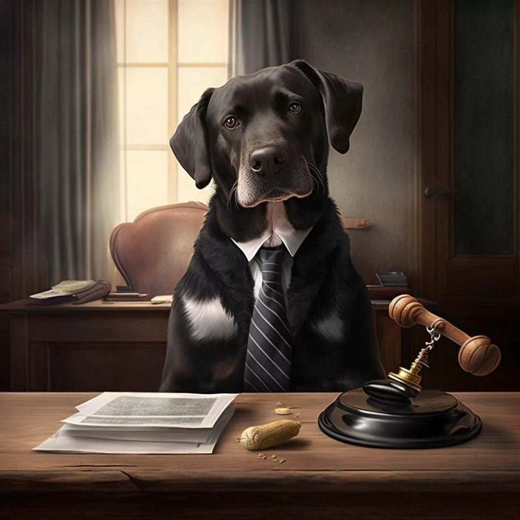 this is an ai image of a dog pretending to be a lawyer